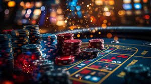 Antarmuka keputusan pemain di Caribbean Stud Poker dengan tombol Fold dan Raise